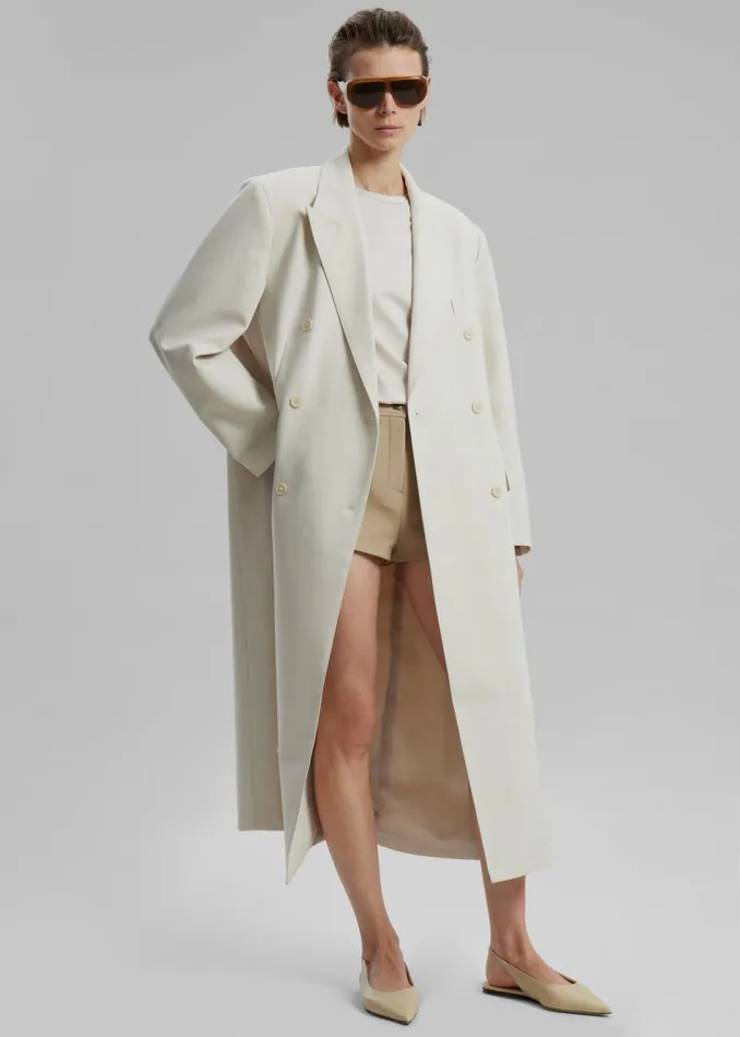 Women The Frankie Shop Outerwear Dex Double Breasted Coat Beige