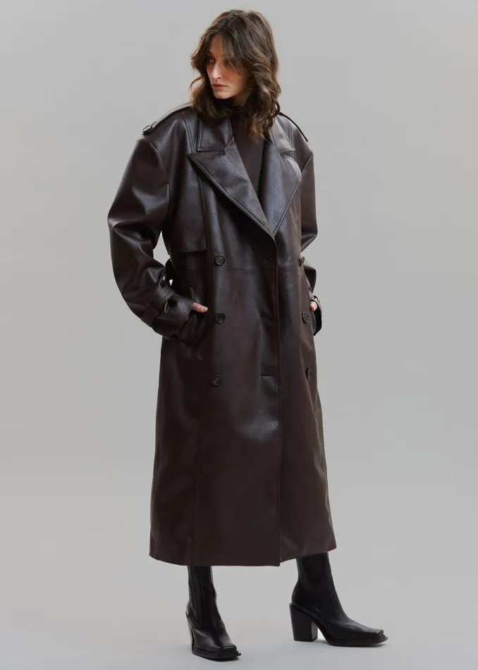 Women The Frankie Shop Outerwear Diana Faux Leather Trench Coat Java