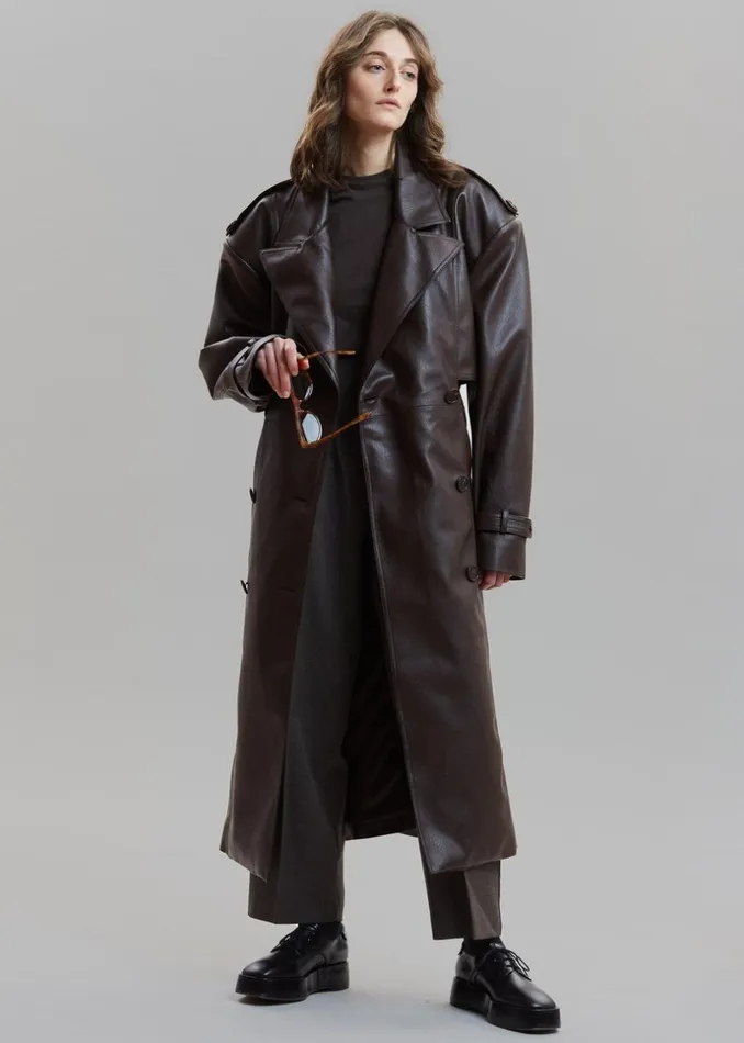 Women The Frankie Shop Outerwear Diana Faux Leather Trench Coat Java