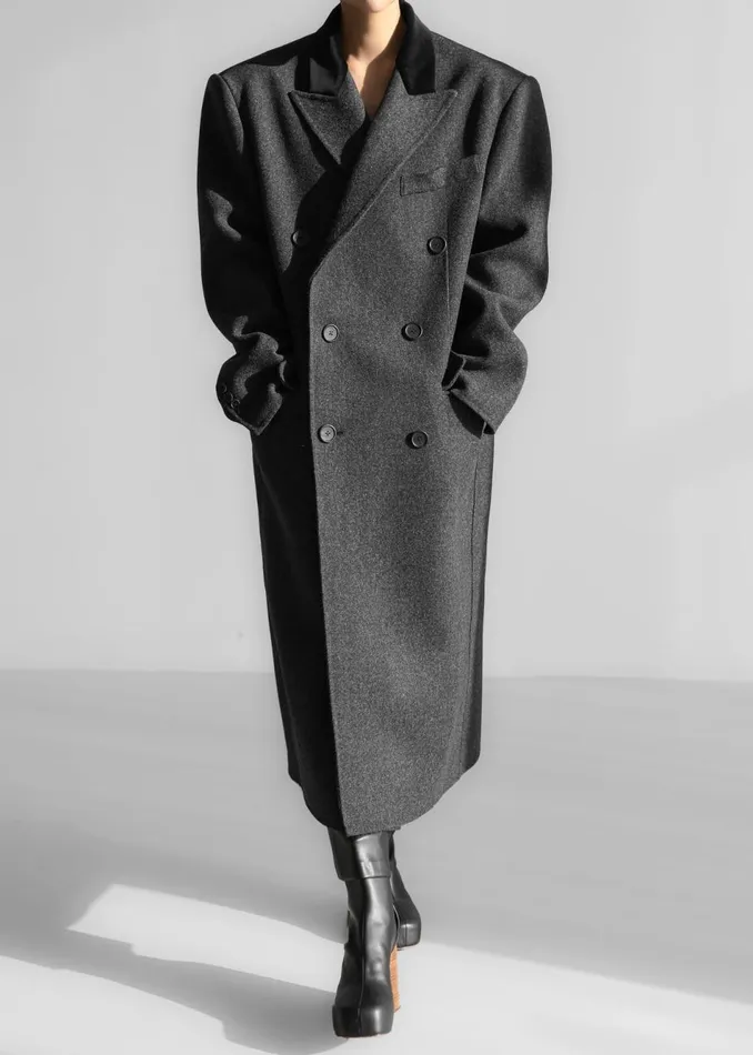 Women The Frankie Shop Outerwear Dolly Contrast Collar Coat Dark Grey Melange Women The Frankie Shop Outerwear Dolly Contrast Collar Coat Dark Grey Melange