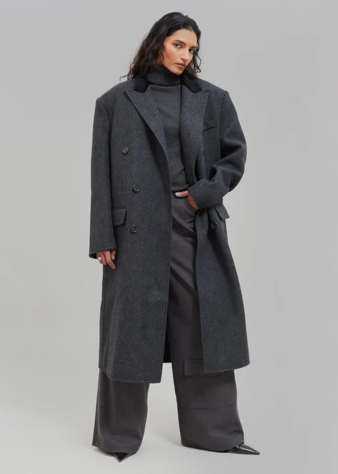 Women The Frankie Shop Outerwear Dolly Contrast Collar Coat Dark Grey Melange