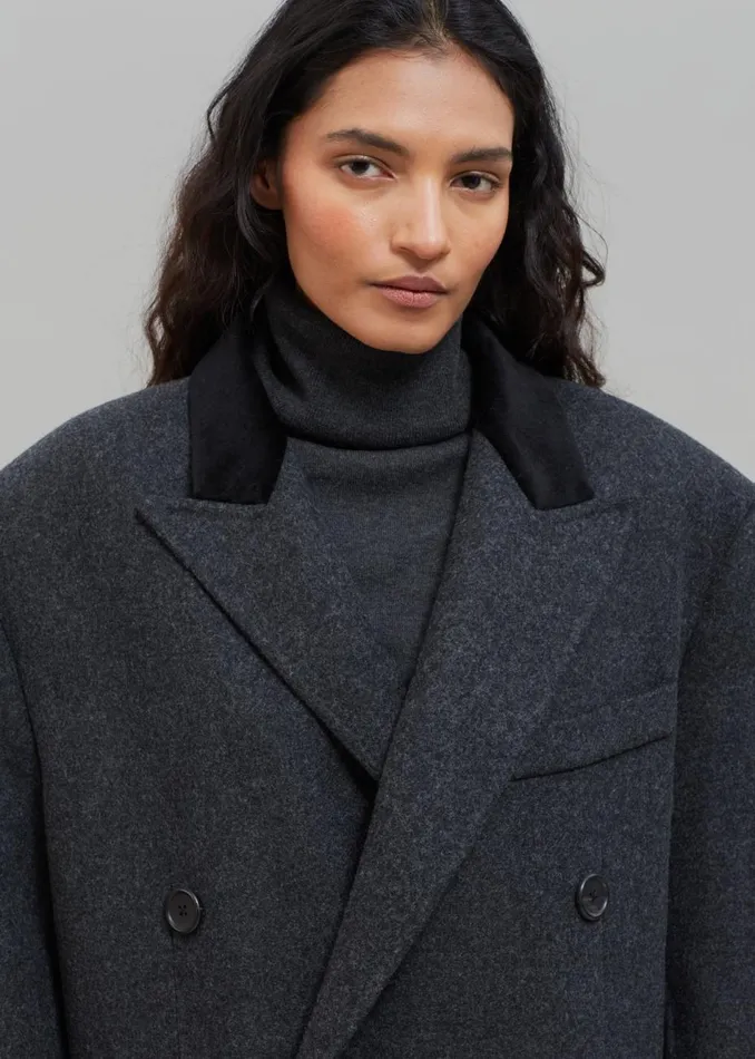 Women The Frankie Shop Outerwear Dolly Contrast Collar Coat Dark Grey Melange