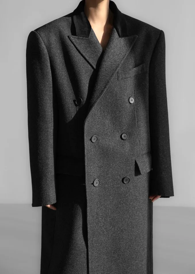 Women The Frankie Shop Outerwear Dolly Contrast Collar Coat Dark Grey Melange