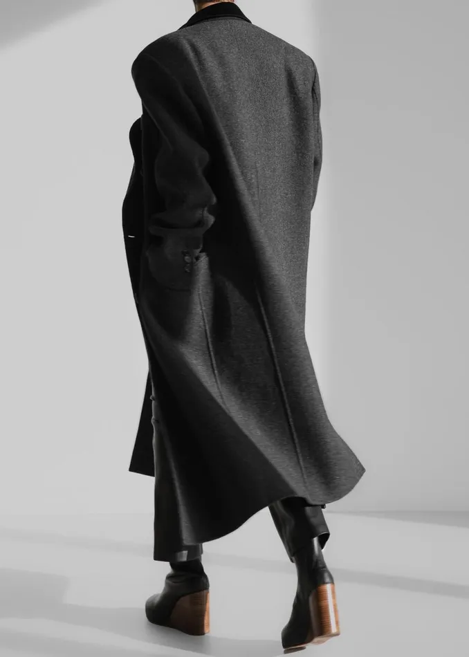 Women The Frankie Shop Outerwear Dolly Contrast Collar Coat Dark Grey Melange