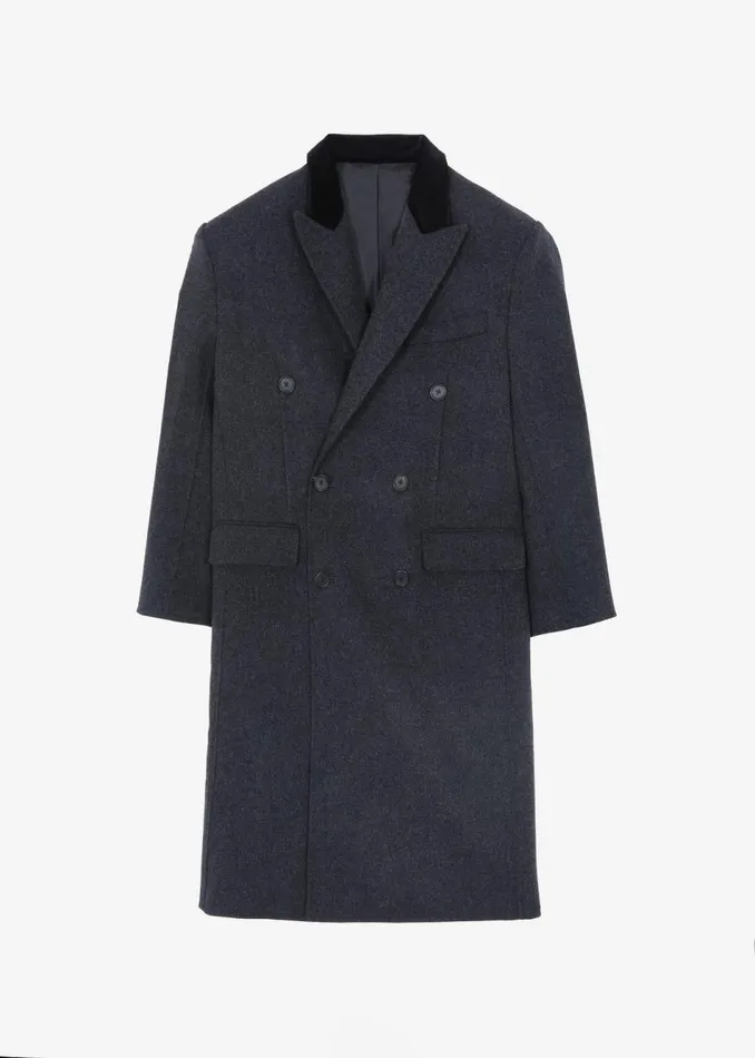 Women The Frankie Shop Outerwear Dolly Contrast Collar Coat Dark Grey Melange