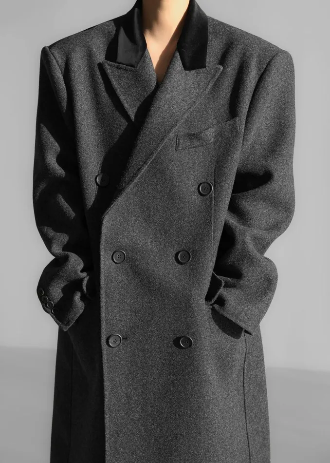 Women The Frankie Shop Outerwear Dolly Contrast Collar Coat Dark Grey Melange