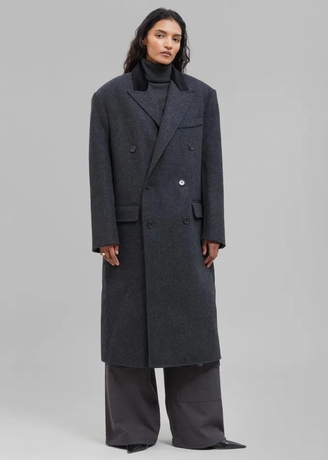 Women The Frankie Shop Outerwear Dolly Contrast Collar Coat Dark Grey Melange
