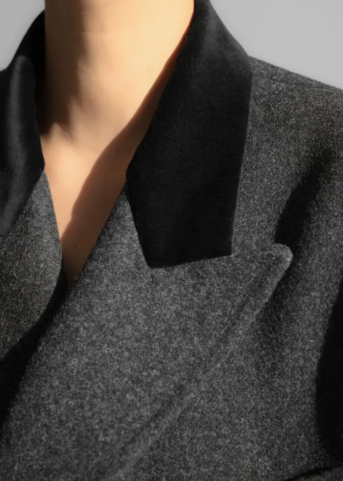 Women The Frankie Shop Outerwear Dolly Contrast Collar Coat Dark Grey Melange