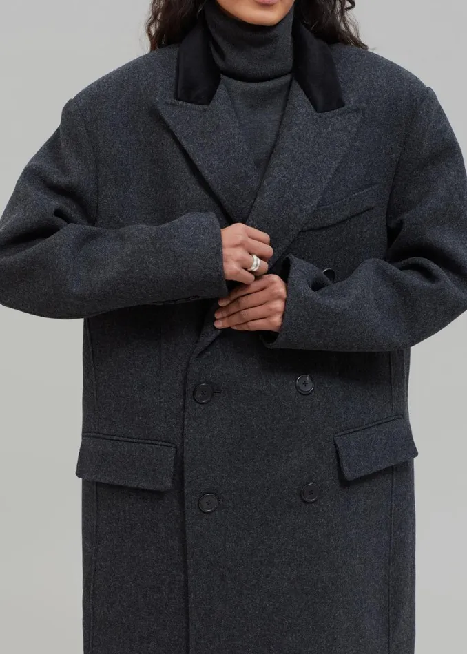 Women The Frankie Shop Outerwear Dolly Contrast Collar Coat Dark Grey Melange