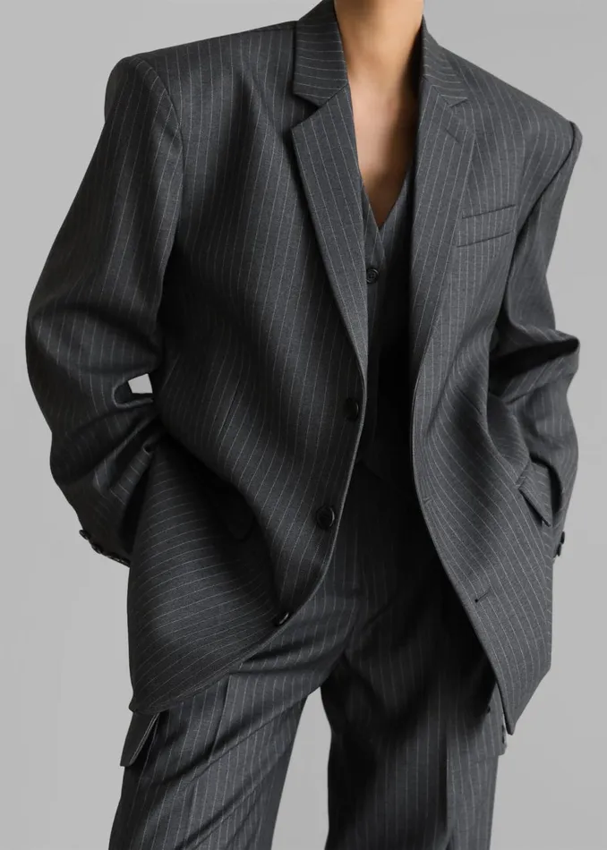 Women The Frankie Shop Outerwear Elise Blazer Greywhite Pinstripe