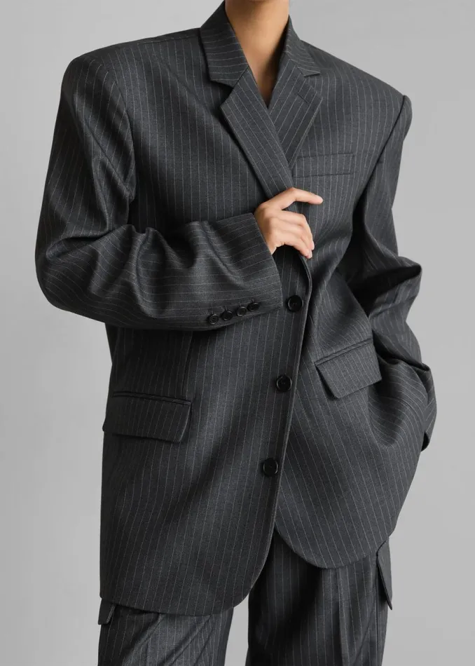 Women The Frankie Shop Outerwear Elise Blazer Greywhite Pinstripe