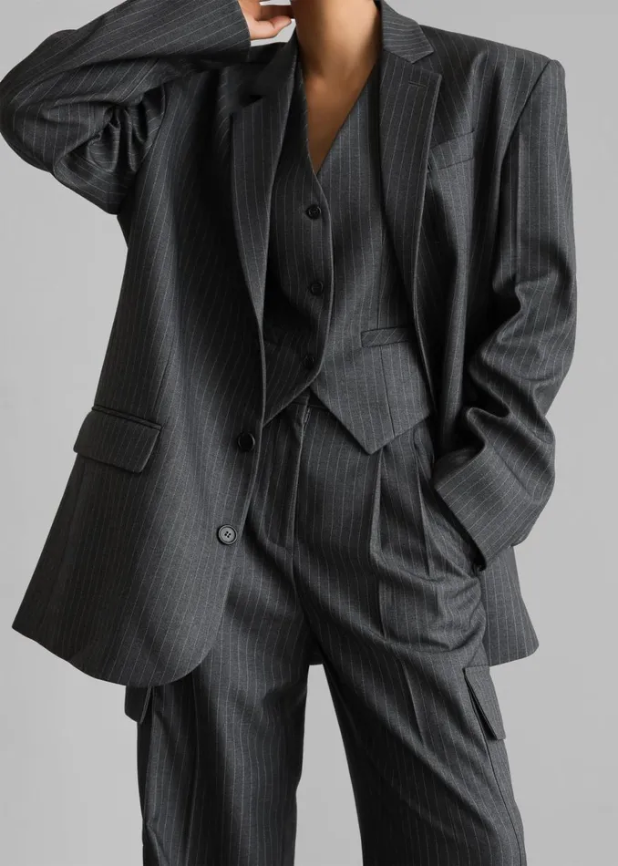 Women The Frankie Shop Outerwear Elise Blazer Greywhite Pinstripe