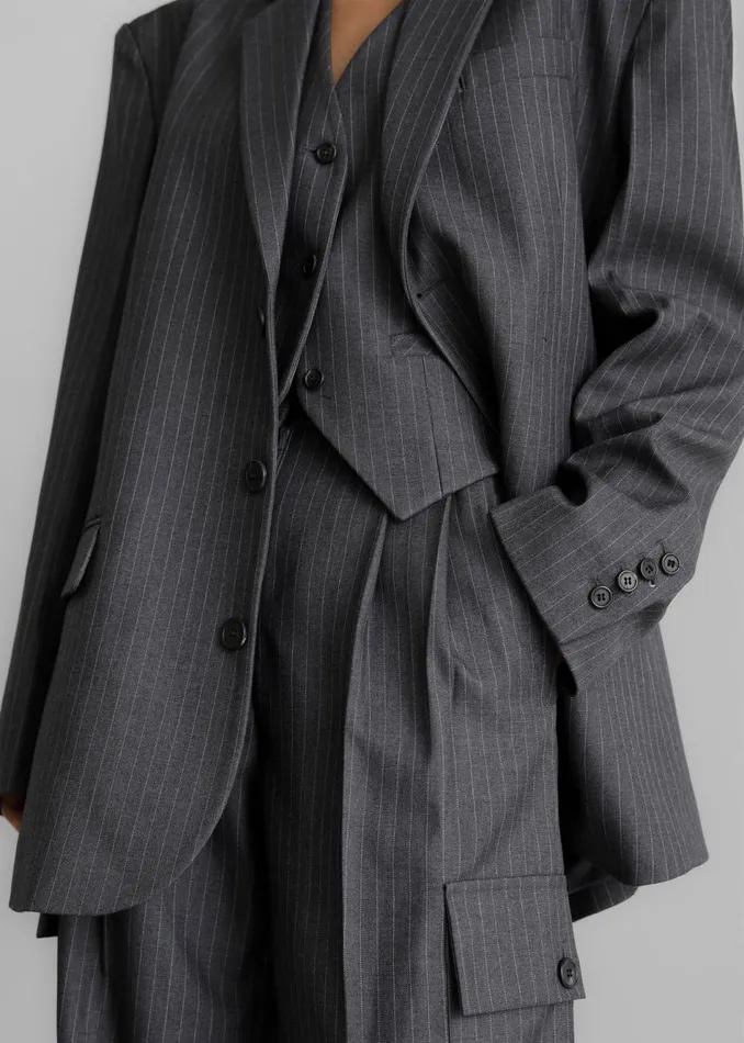 Women The Frankie Shop Outerwear Elise Blazer Greywhite Pinstripe