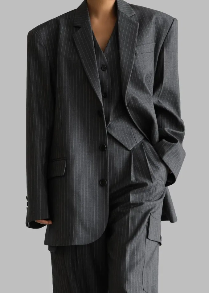 Women The Frankie Shop Outerwear Elise Blazer Greywhite Pinstripe
