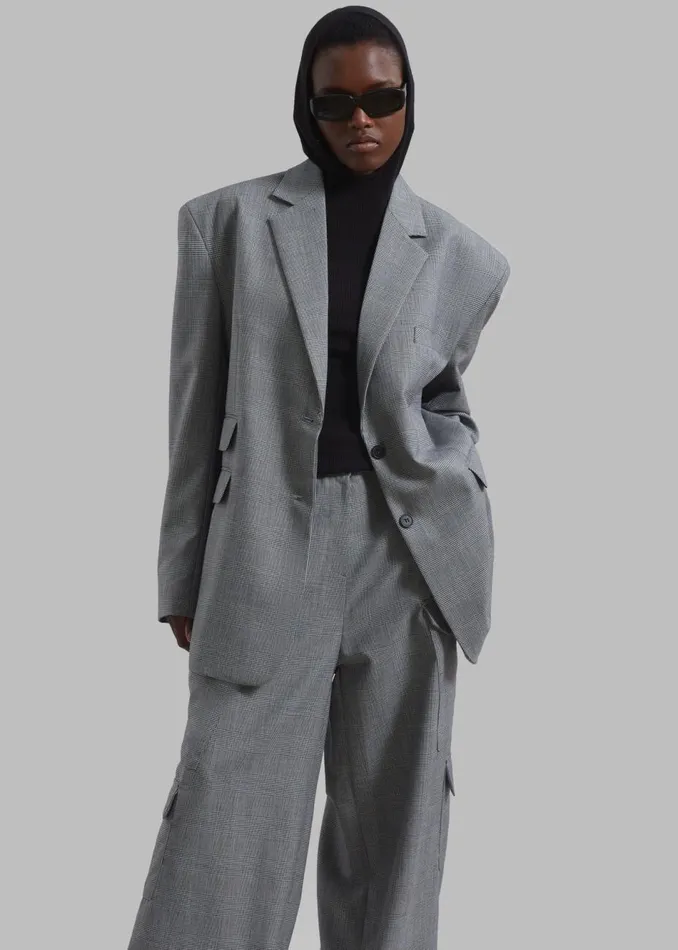 Women The Frankie Shop Outerwear Essie Oversized Wool Blazer Light Grey Plaid