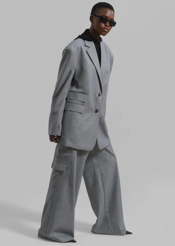 Women The Frankie Shop Outerwear Essie Oversized Wool Blazer Light Grey Plaid
