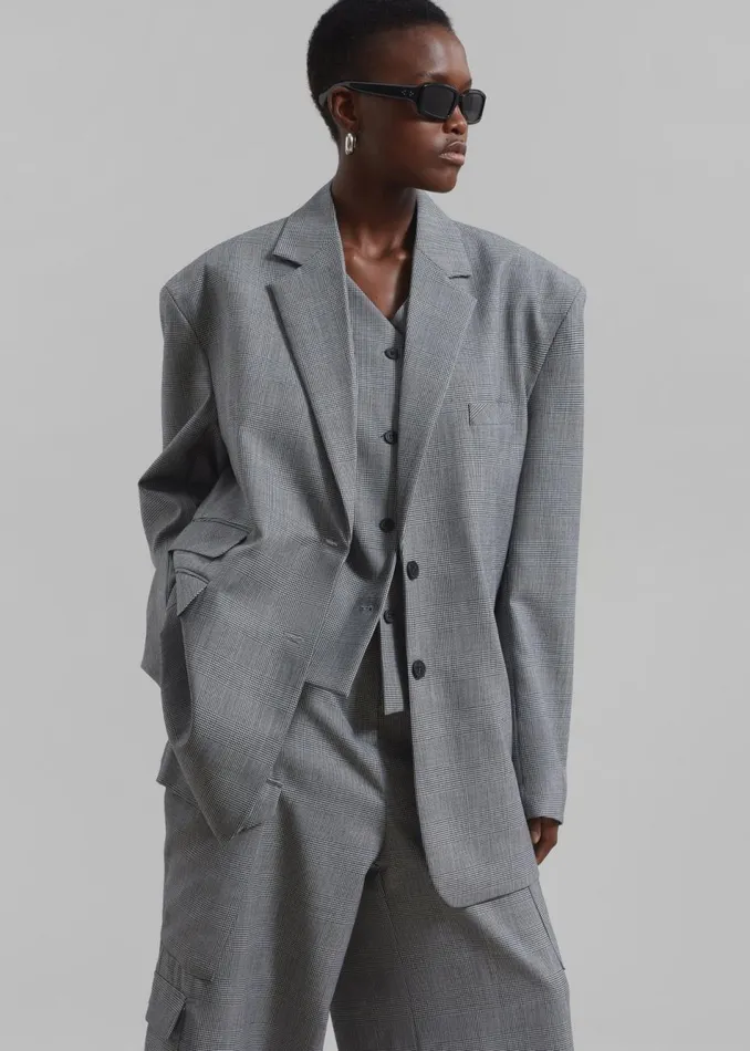 Women The Frankie Shop Outerwear Essie Oversized Wool Blazer Light Grey Plaid