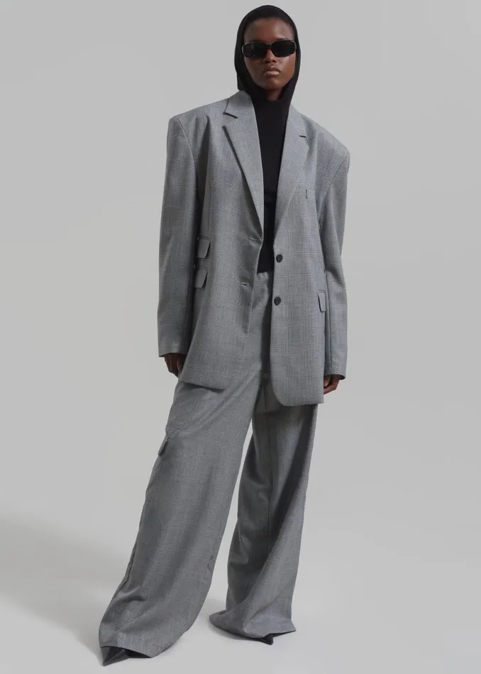Women The Frankie Shop Outerwear Essie Oversized Wool Blazer Light Grey Plaid