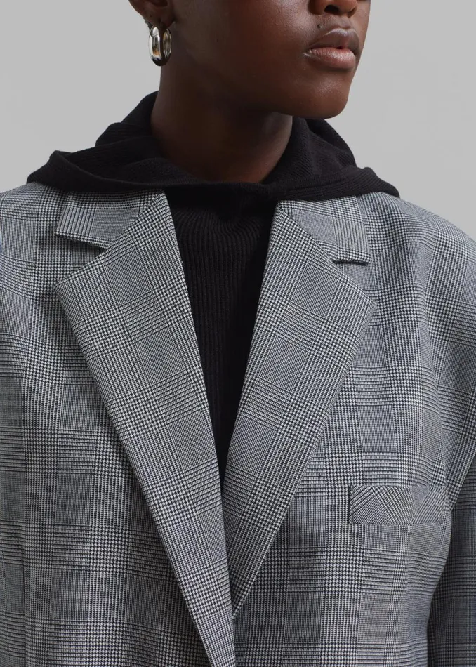 Women The Frankie Shop Outerwear Essie Oversized Wool Blazer Light Grey Plaid