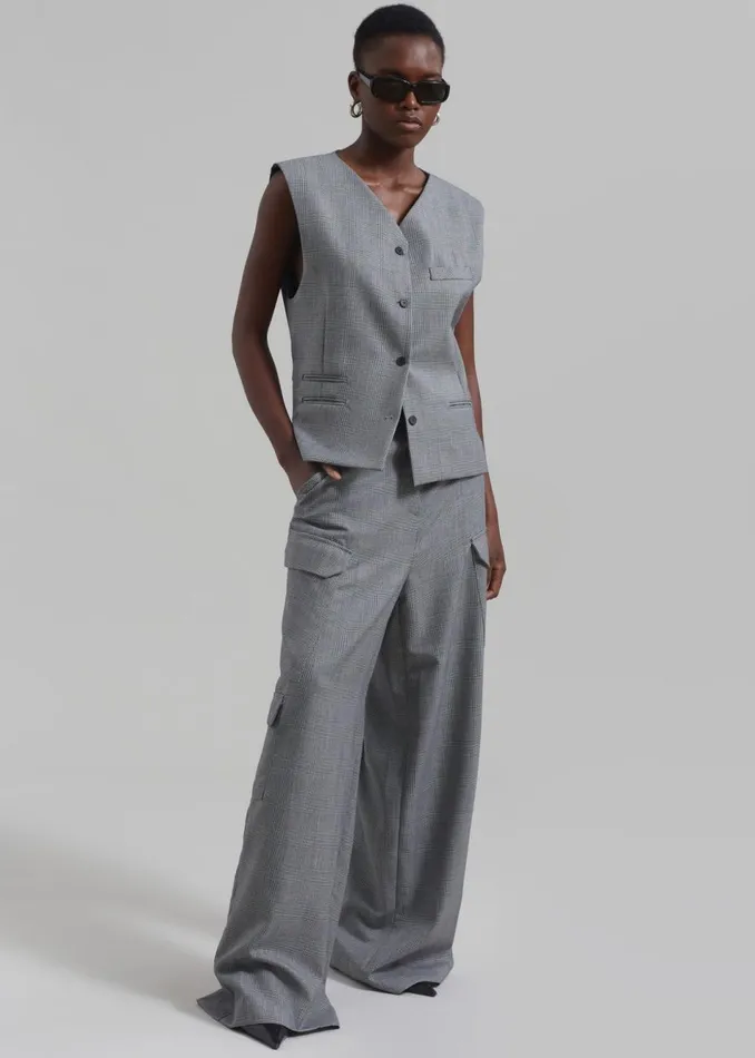 Women The Frankie Shop Outerwear Essie Wool Vest Light Grey Plaid