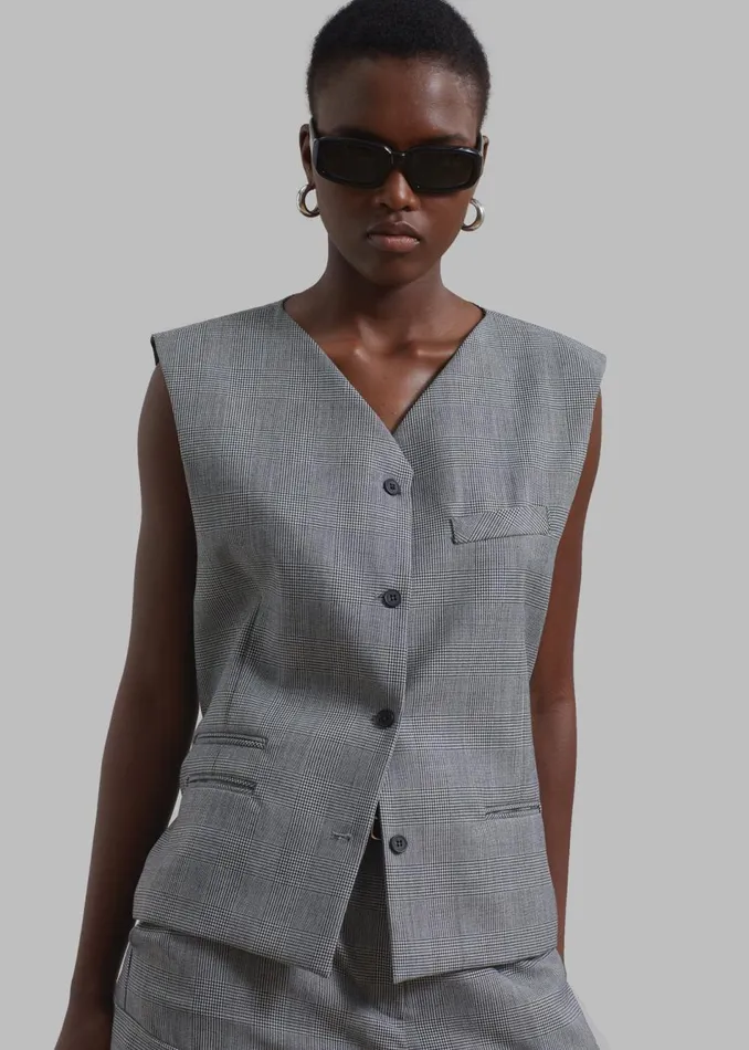 Women The Frankie Shop Outerwear Essie Wool Vest Light Grey Plaid