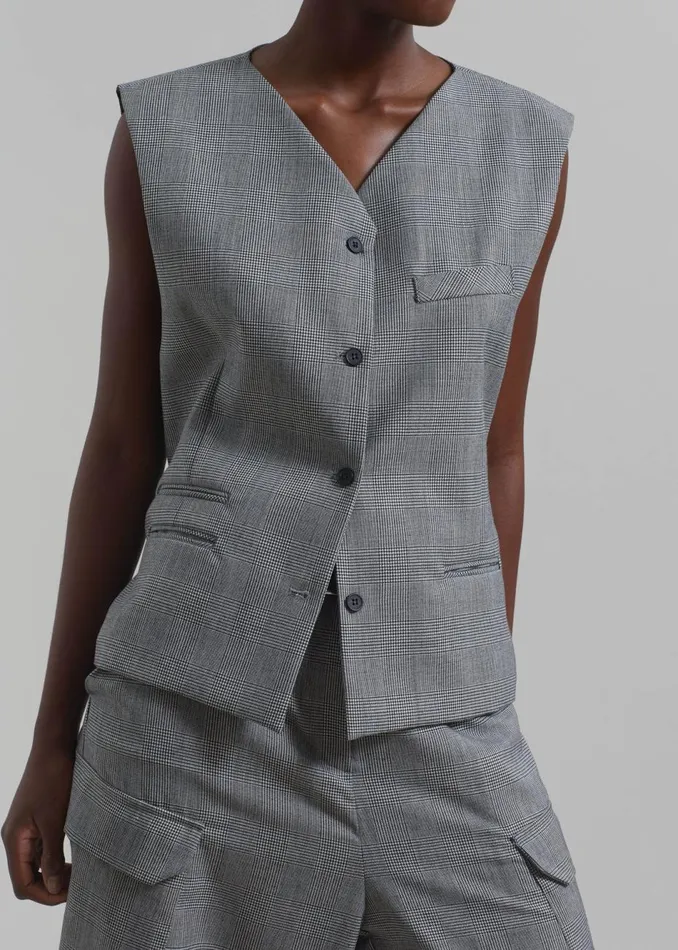 Women The Frankie Shop Outerwear Essie Wool Vest Light Grey Plaid