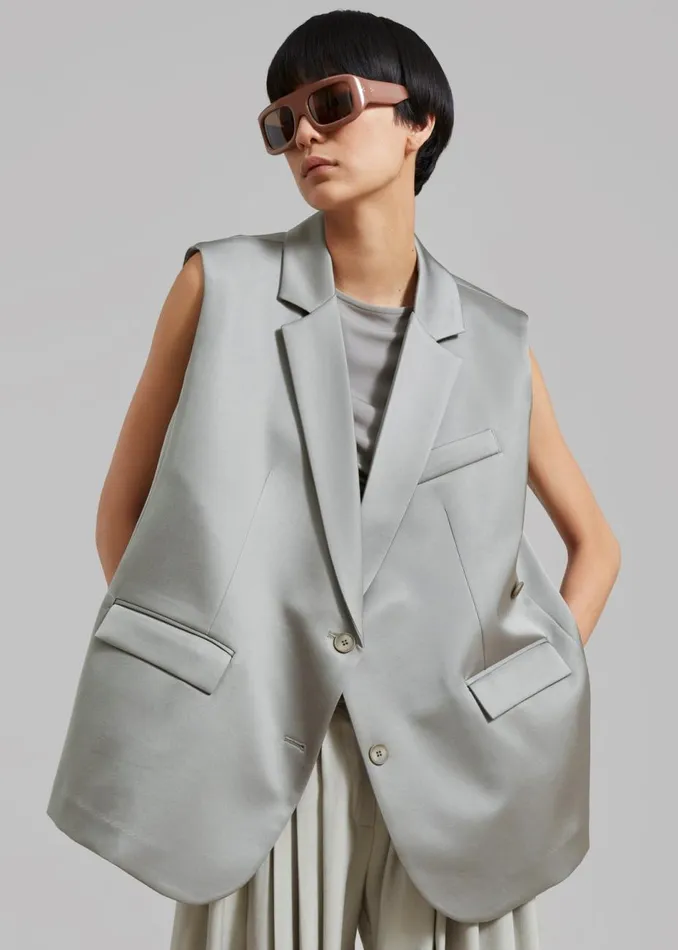 Women The Frankie Shop Outerwear Everly Satin Vest Eucalyptus
