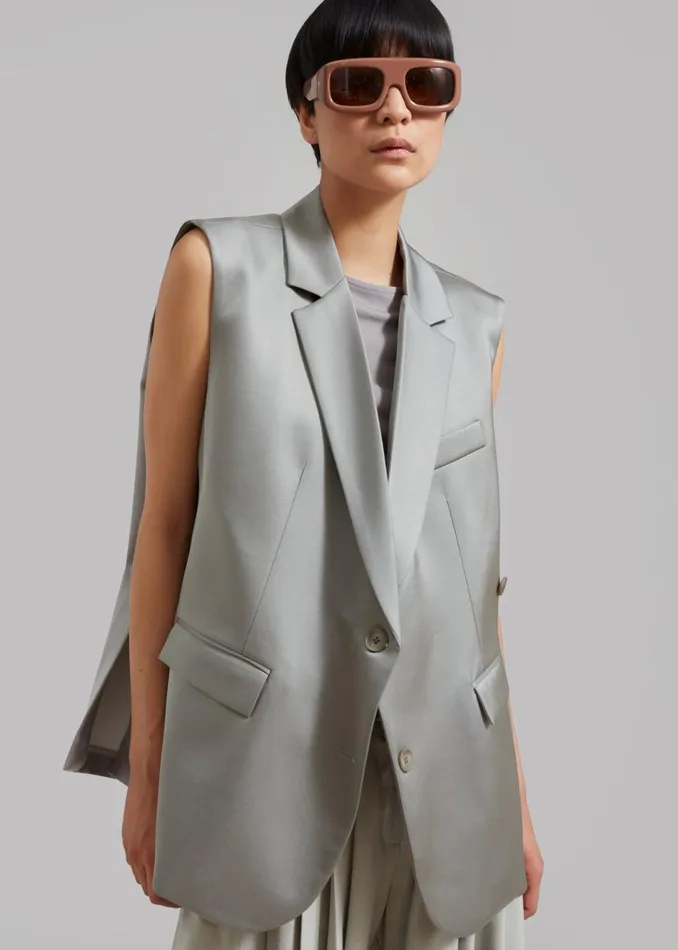 Women The Frankie Shop Outerwear Everly Satin Vest Eucalyptus