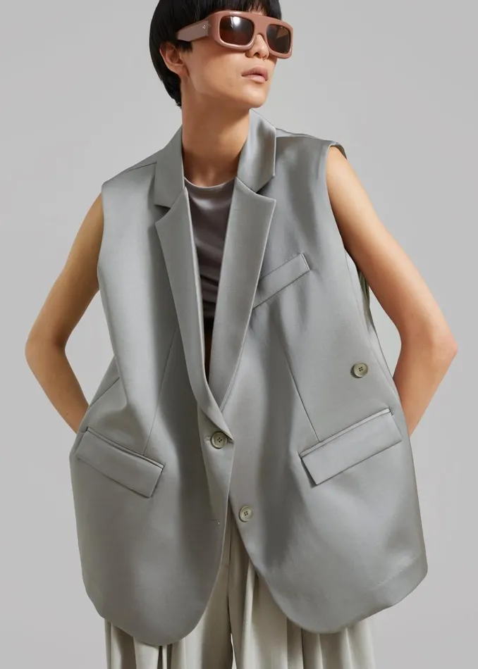 Women The Frankie Shop Outerwear Everly Satin Vest Eucalyptus