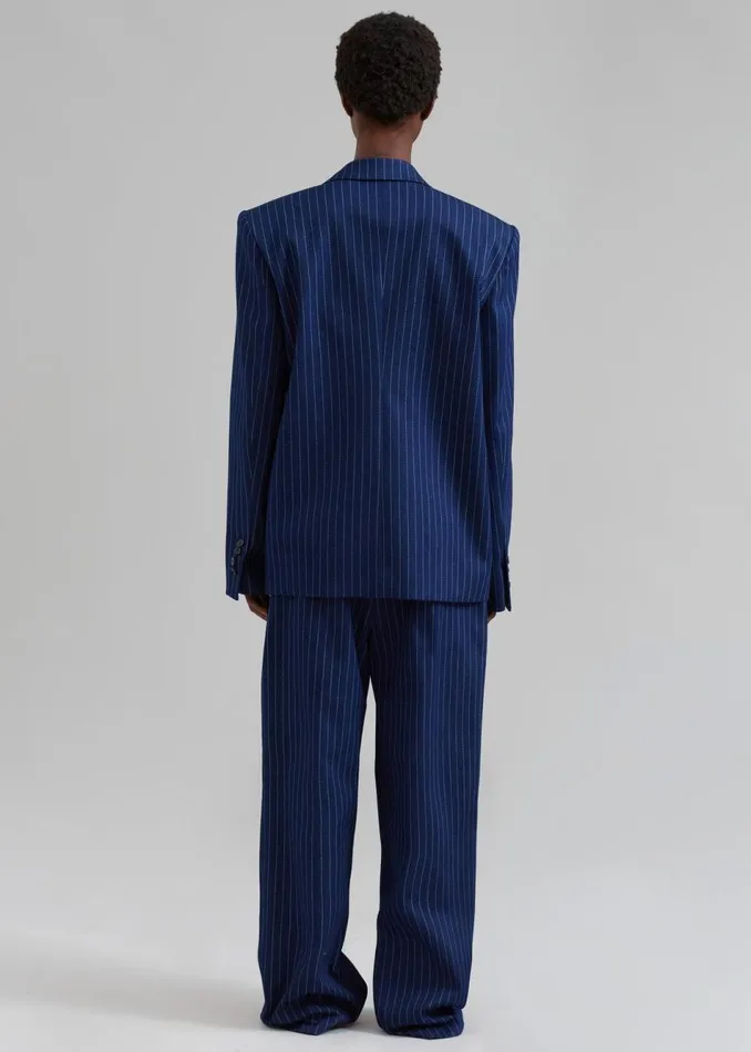 Women The Frankie Shop Outerwear Fargo Oversized Denim Padded Blazer Navy Pinstripe