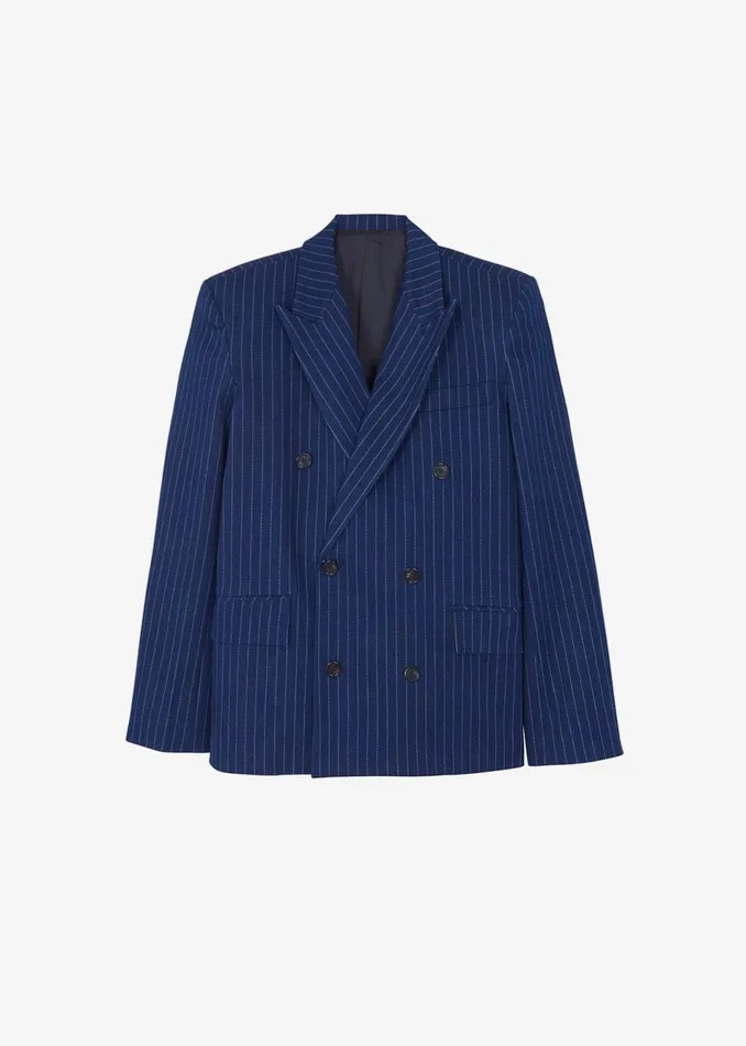Women The Frankie Shop Outerwear Fargo Oversized Denim Padded Blazer Navy Pinstripe