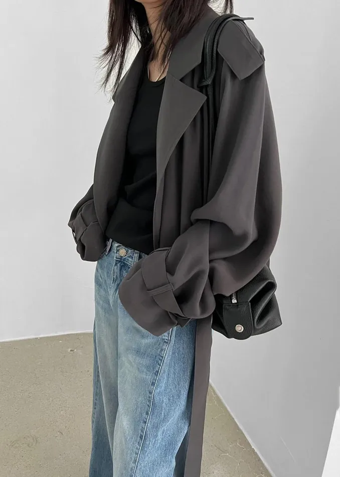 Women The Frankie Shop Outerwear Faven Cropped Trench Charcoal