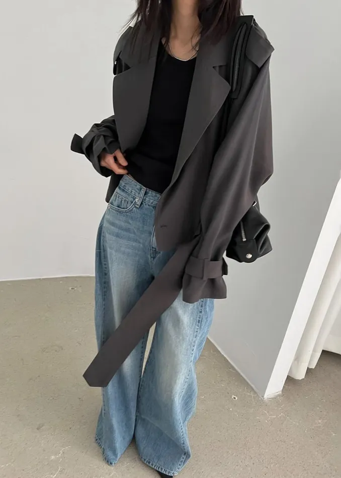 Women The Frankie Shop Outerwear Faven Cropped Trench Charcoal
