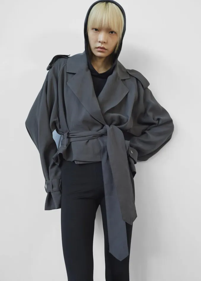 Women The Frankie Shop Outerwear Faven Cropped Trench Charcoal