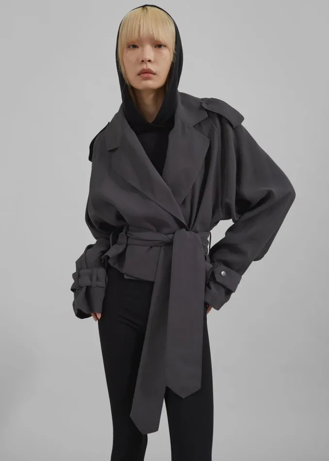 Women The Frankie Shop Outerwear Faven Cropped Trench Charcoal
