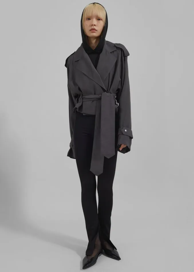 Women The Frankie Shop Outerwear Faven Cropped Trench Charcoal