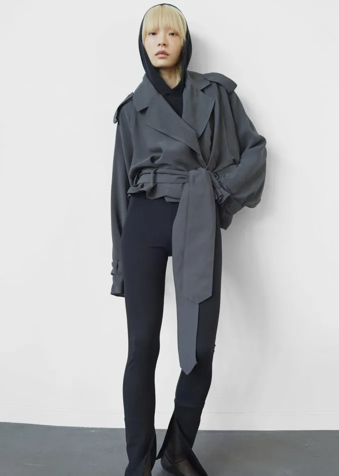 Women The Frankie Shop Outerwear Faven Cropped Trench Charcoal