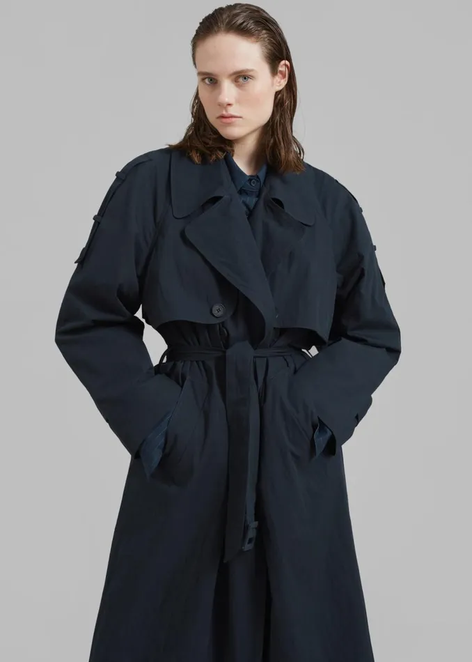 Women The Frankie Shop Outerwear Fitz Trench Coat Navy