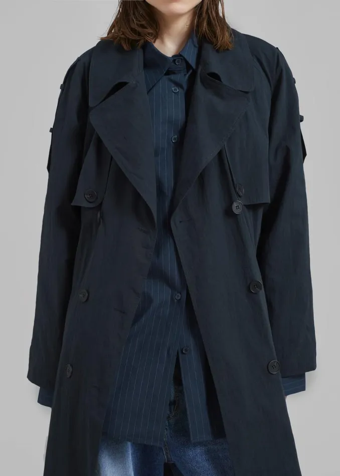 Women The Frankie Shop Outerwear Fitz Trench Coat Navy