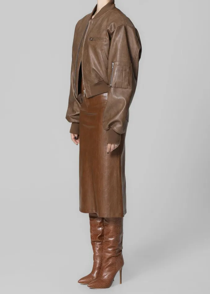 Women The Frankie Shop Outerwear Gae Faux Leather Cropped Bomber Brown