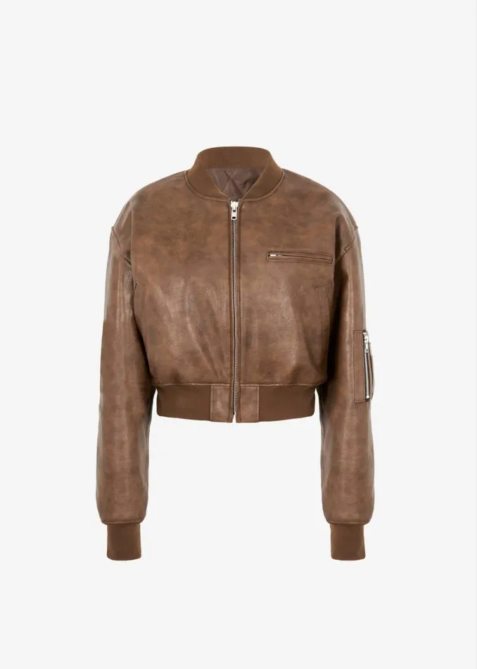 Women The Frankie Shop Outerwear Gae Faux Leather Cropped Bomber Brown