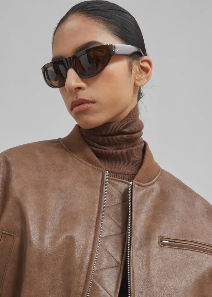 Women The Frankie Shop Outerwear Gae Faux Leather Cropped Bomber Brown