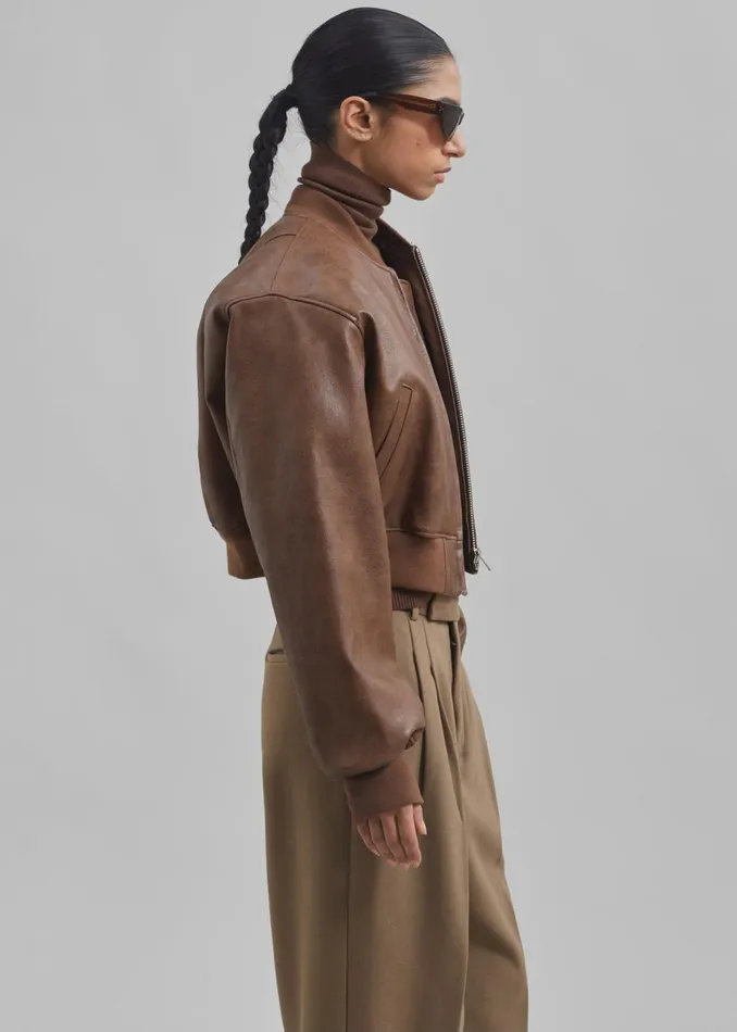 Women The Frankie Shop Outerwear Gae Faux Leather Cropped Bomber Brown