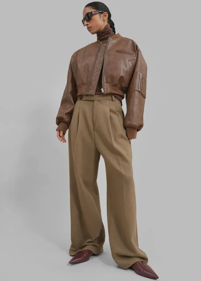 Women The Frankie Shop Outerwear Gae Faux Leather Cropped Bomber Brown