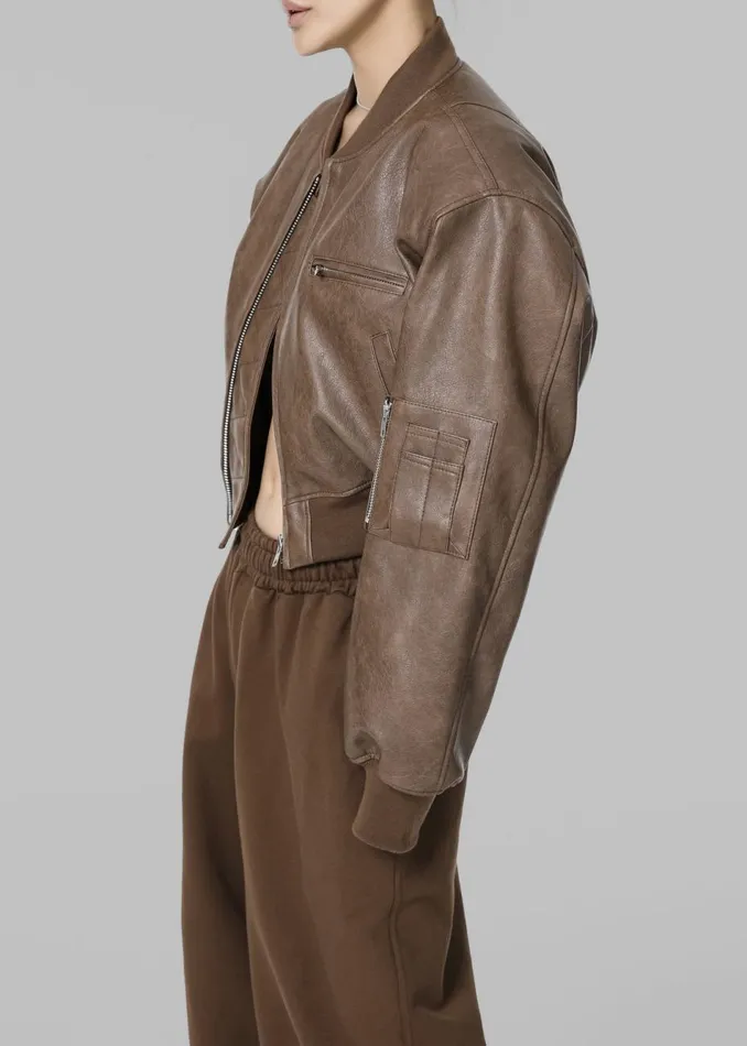 Women The Frankie Shop Outerwear Gae Faux Leather Cropped Bomber Brown
