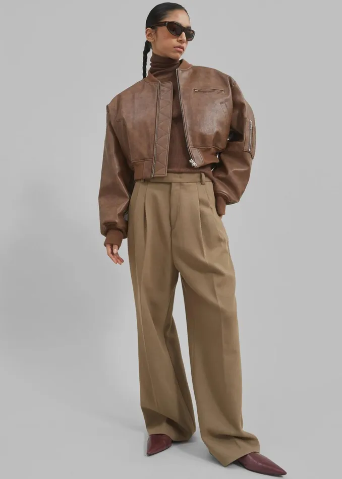 Women The Frankie Shop Outerwear Gae Faux Leather Cropped Bomber Brown