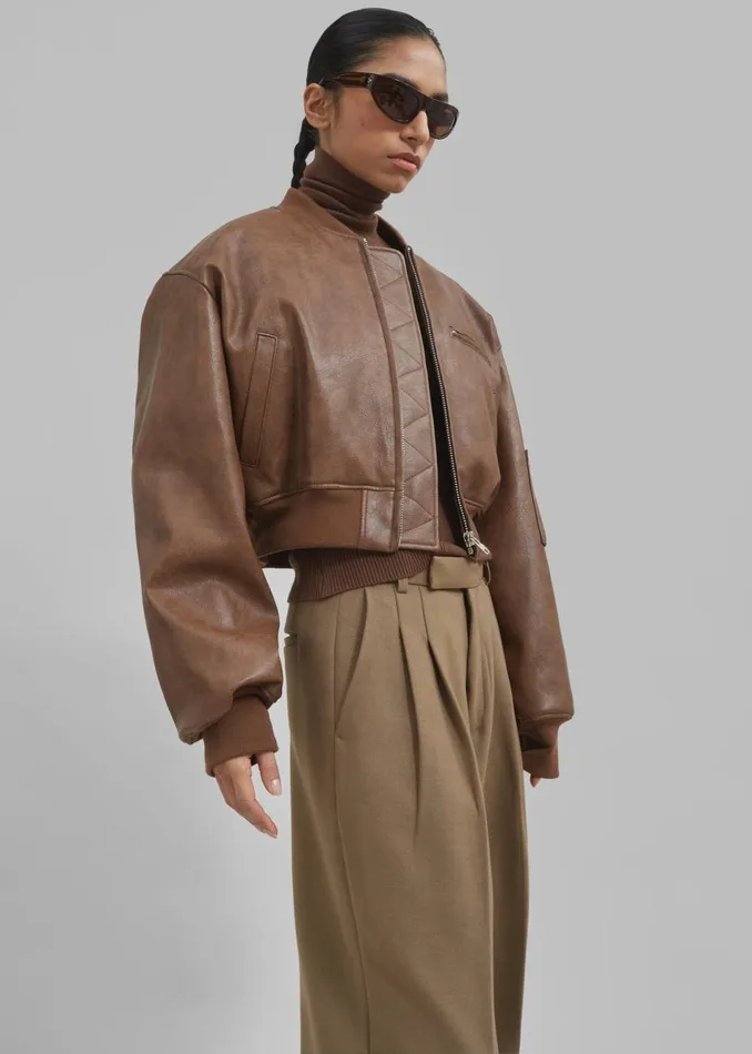 Women The Frankie Shop Outerwear Gae Faux Leather Cropped Bomber Brown
