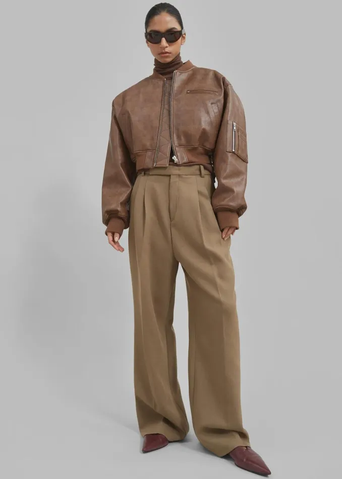 Women The Frankie Shop Outerwear Gae Faux Leather Cropped Bomber Brown