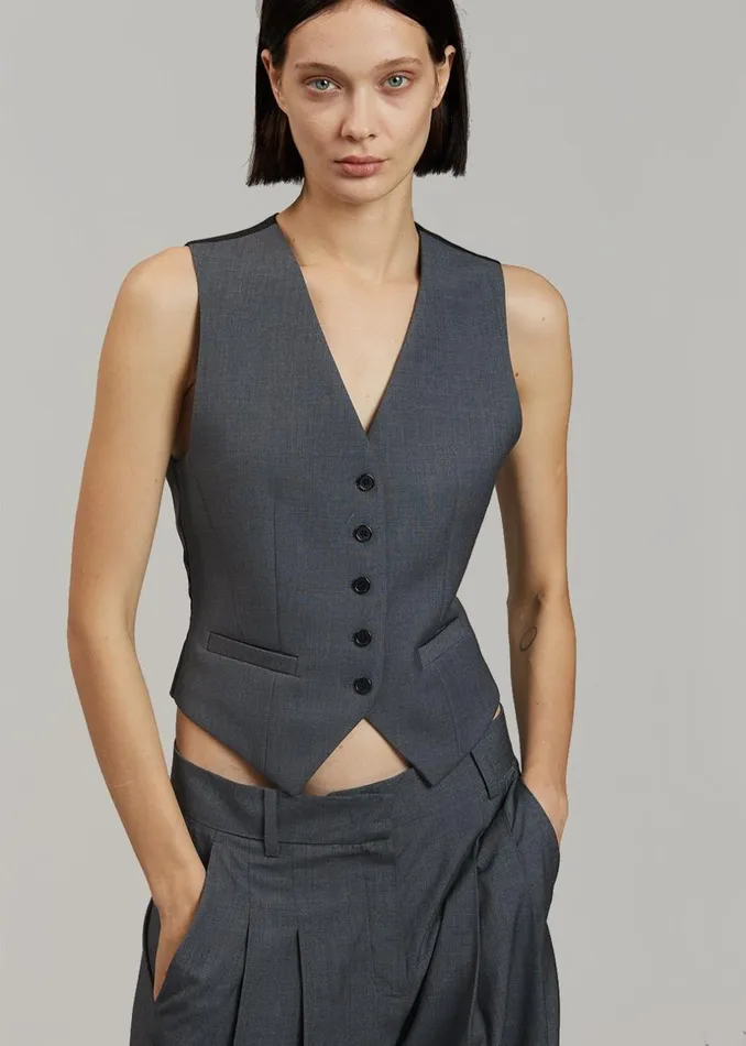 Women The Frankie Shop Outerwear Gelso Waistcoat Dark Grey Melange