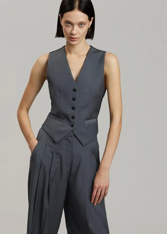 Women The Frankie Shop Outerwear Gelso Waistcoat Dark Grey Melange